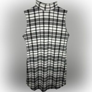 Preppy Black and White Mock Neckline Gingham Plaid Swoop Hemline Dress BOOHOO